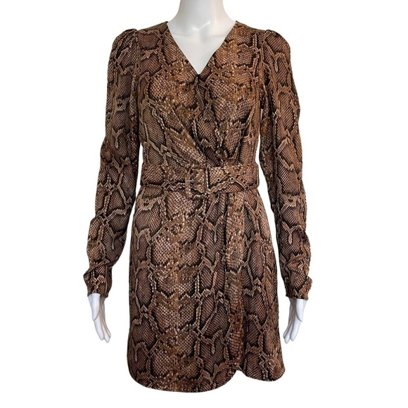 ZARA Animal Print Snake Wrap Mini Dress Matching Belt V-Neck Long Sleeve  Sz.  S - Picture 1 of 16